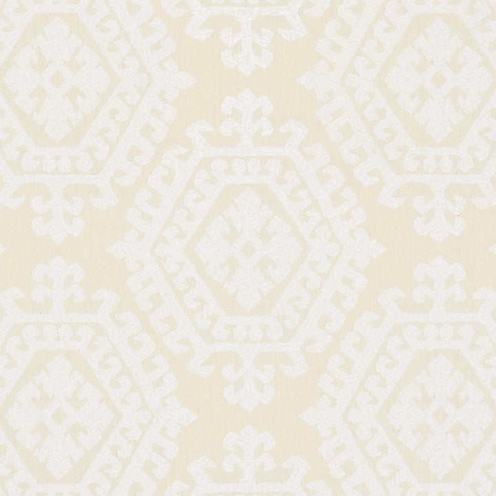 Omar Embroidery Ivory 71940 by Schumacher Designer Fabric Caravanne 46% Polyester, 28% Linen, 26% Cotton Martindale 50,000 Horizontal: 16.75 and Vertical: 14.75 51 - Swanky Fabrics -