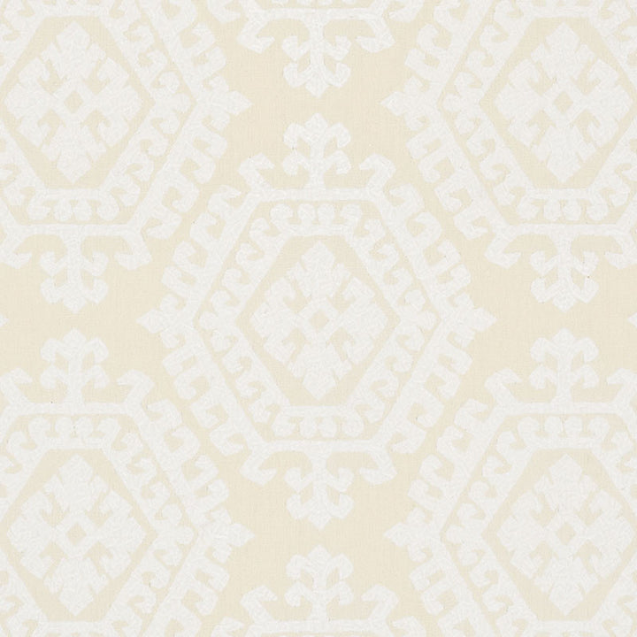 Omar Embroidery Ivory 71940 by Schumacher Designer Fabric CARAVANNE POLYESTER 46% LINEN 28% INDIA MARTINDALE 50,000 </p><p>Repeat: Horizontal: 16 3/4" (43CM) and Vertical: 14 3/4" (37CM) 51 - Swanky Fabrics -