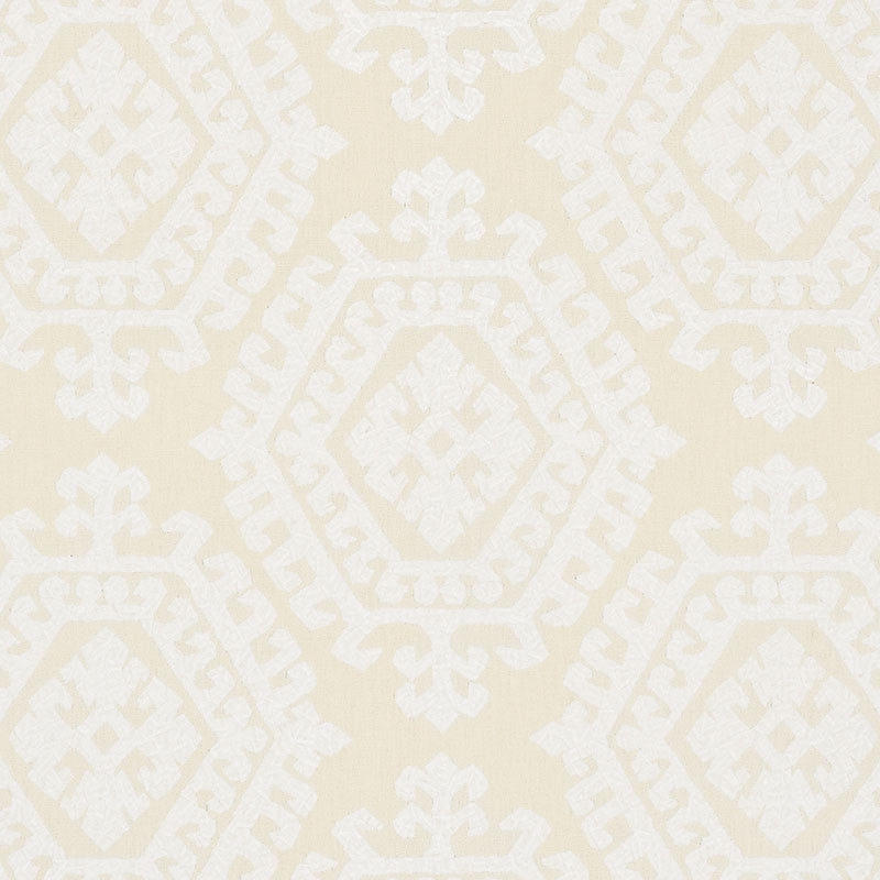 Omar Embroidery Ivory 71940 by Schumacher Designer Fabric CARAVANNE See Sample INDIA - </p><p>Repeat: Horizontal: 16 3/4" (43CM) and Vertical: 14 3/4" (37CM) 51" (130 CM) - Swanky Fabrics -