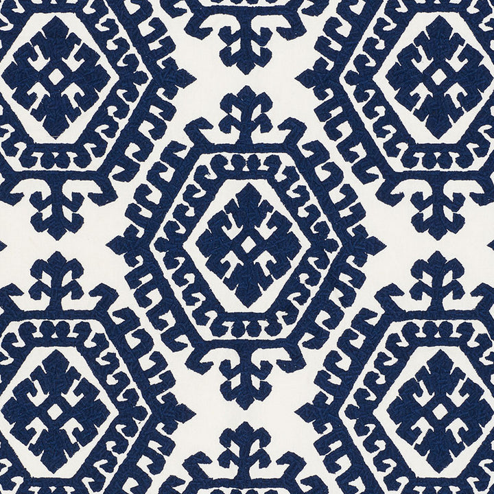 Omar Embroidery Navy 71941 by Schumacher Designer Fabric CARAVANNE POLYESTER 46% LINEN 28% INDIA MARTINDALE 50,000 </p><p>Repeat: Horizontal: 16 3/4" (43CM) and Vertical: 14 3/4" (37CM) 51 - Swanky Fabrics -