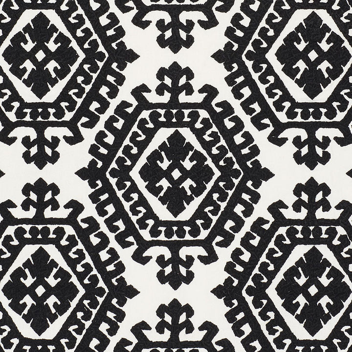 Omar Embroidery Black 71942 by Schumacher Fabric Schumacher Fabric Omar Embroidery Black 71942Fabric POLYESTER 46% INDIA </p><p>Repeat: H: HORZ. 16 3/4" (43CM) , V: VERT. 14 3/4" (37CM) 51 - Fabric Carolina -