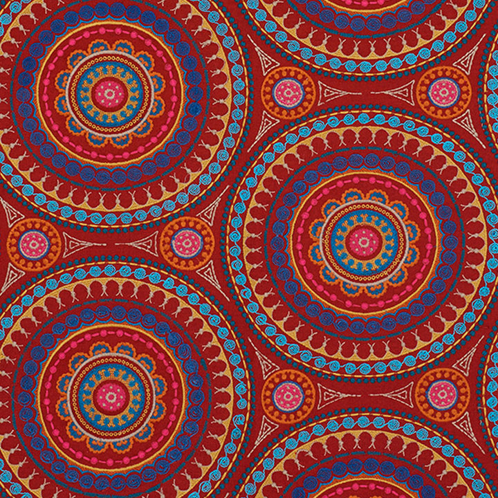 Idris Embroidery Red & Multi 71951 by Schumacher Designer Fabric CARAVANNE See Sample INDIA - </p><p>Repeat: Horizontal: 25" (64CM) and Vertical: 15" (38CM) 52" (132 CM) - Swanky Fabrics -