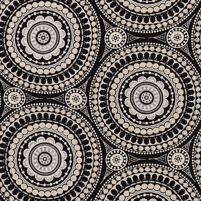 Idris Embroidery Black & Ivory 71953 by Schumacher Designer Fabric Caravanne 40% Linen, 33% Cotton, 27% Polyester Martindale 24,000 Horizontal: 25 and Vertical: 15 52 - Swanky Fabrics -