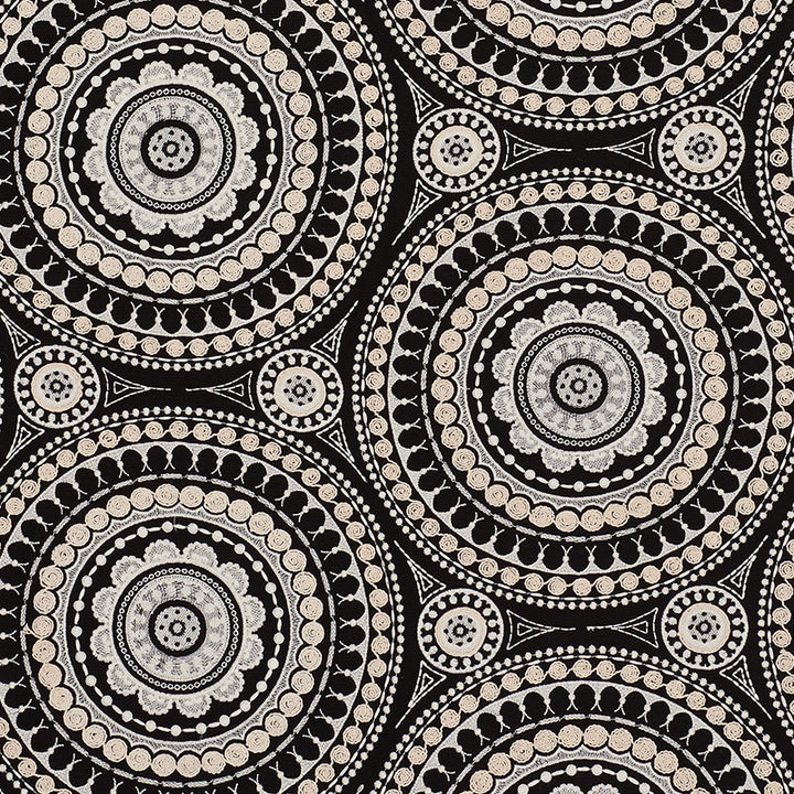 Idris Embroidery Black & Ivory 71953 by Schumacher Designer Fabric Caravanne 40% Linen, 33% Cotton, 27% Polyester Martindale 24,000 Horizontal: 25 and Vertical: 15 52 - Swanky Fabrics -