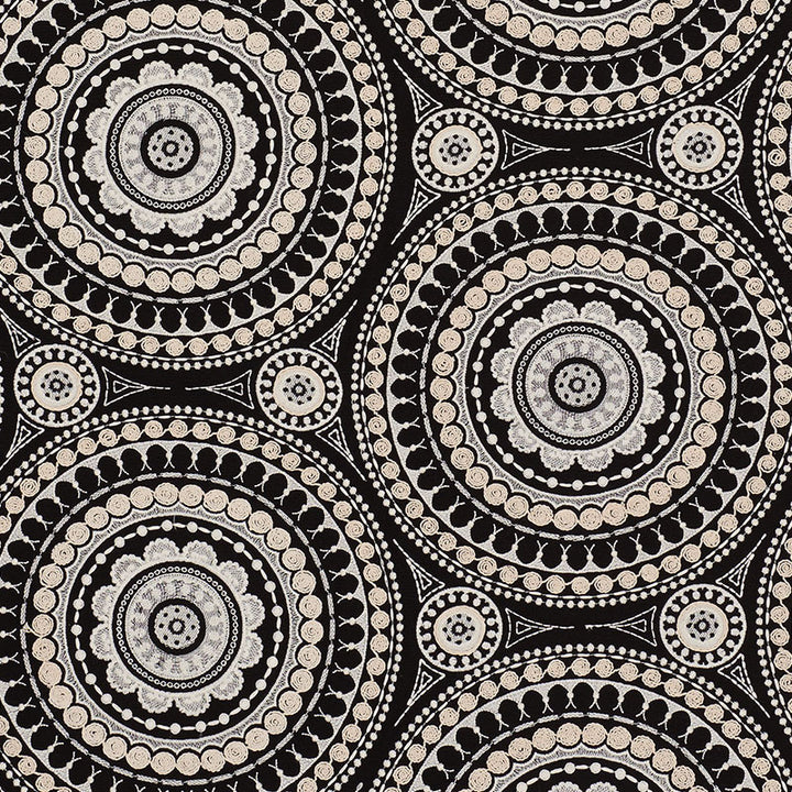 Idris Embroidery Black & Ivory 71953 by Schumacher Designer Fabric CARAVANNE See Sample INDIA - </p><p>Repeat: Horizontal: 25" (64CM) and Vertical: 15" (38CM) 52" (132 CM) - Swanky Fabrics -