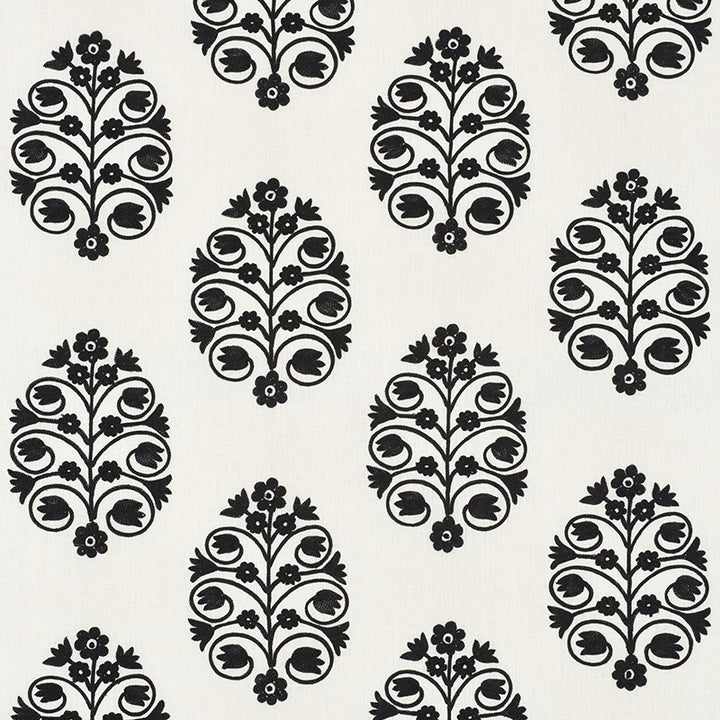 Talitha Embroidery Blackwork 72090 by Schumacher Designer Fabric Vogue-Living 70% Linen, 30% Spun - Horizontal: 12.5 and Vertical: 10.25 50 - Swanky Fabrics -