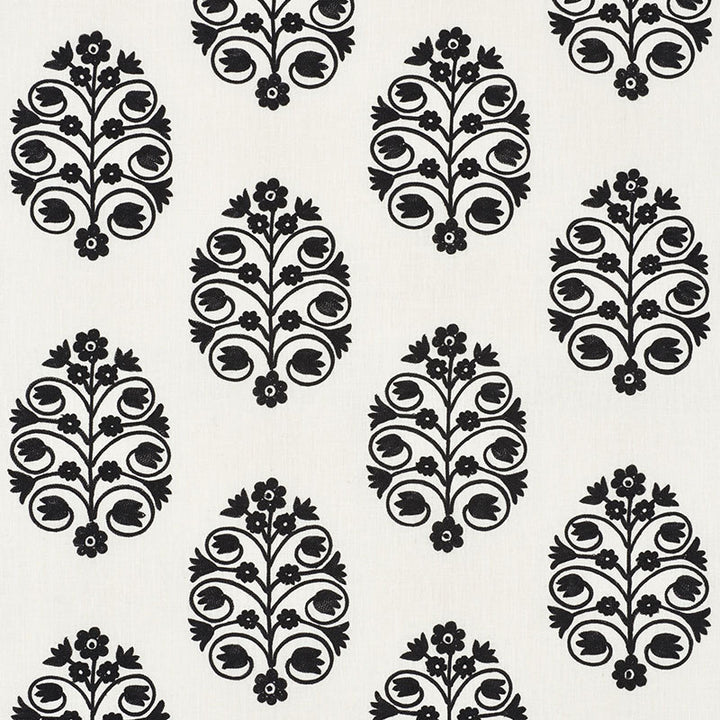 Talitha Embroidery Blackwork 72090 by Schumacher Designer Fabric VOGUE LIVING LINEN 70% SPUN VISCOSE 30% INDIA </p><p>Repeat: Horizontal: 12 1/2" (32CM) and Vertical: 10 1/4" (26CM) 50 - Swanky Fabrics -
