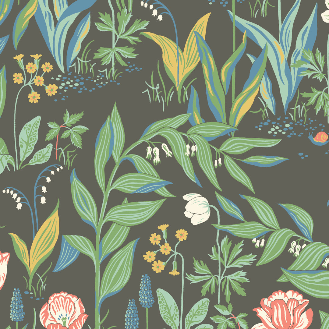 Spring Garden Charcoal Multi 7219 by Schumacher Designer Wallcovering