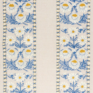 Marguerite Embroidery Blue & Ochre 72332 by Schumacher Designer Fabric