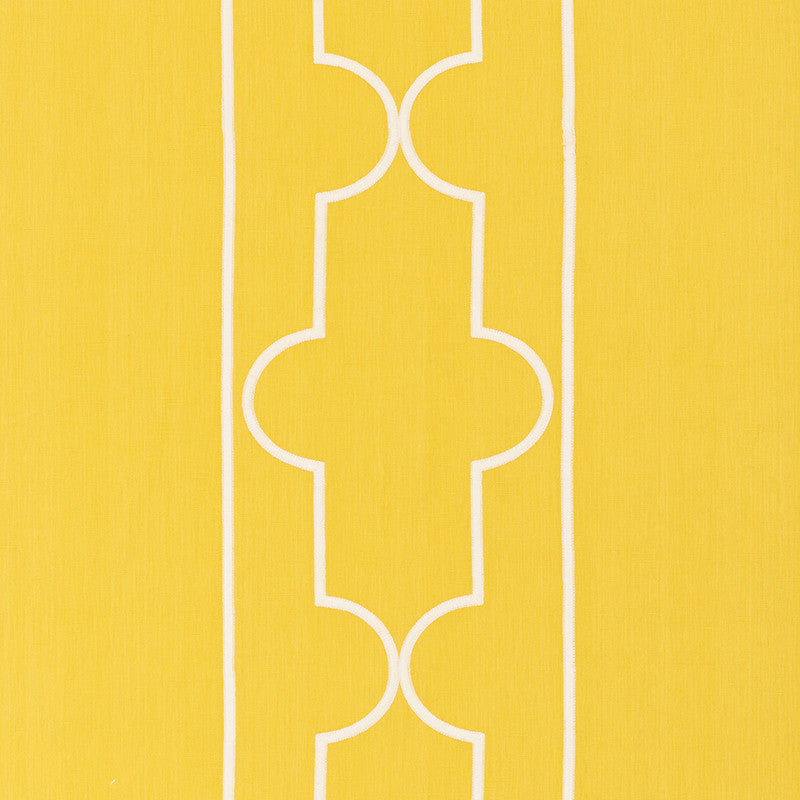 Limitless Lattice Yellow 73072 by Schumacher Designer Fabric Orient-Express 48% Cotton, 39% Linen, 13% Polyester Martindale 39,000 Horizontal: 30 and Vertical: 15.25 57.5 - Swanky Fabrics -