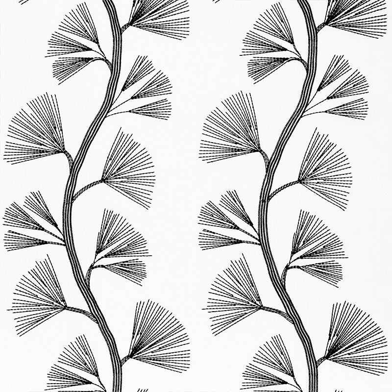 Ginkgo Embroidery Jet 73082 by Schumacher Designer Fabric Orient-Express 42% Cotton, 34% Linen, 24% Rayon Martindale 19,000 Horizontal: 18 and Vertical: 30.5 58 - Swanky Fabrics -