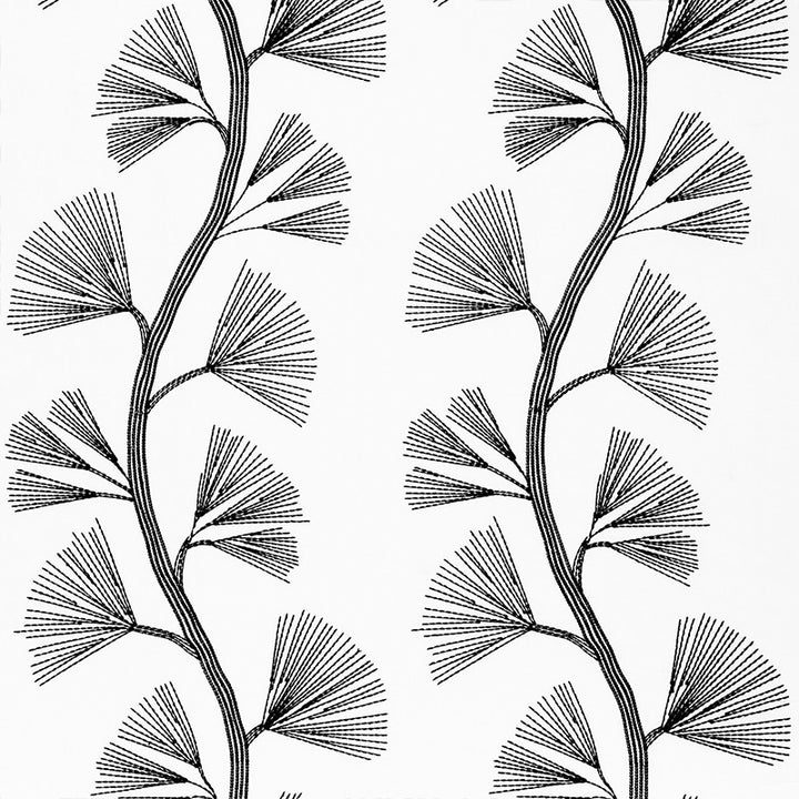 Ginkgo Embroidery Jet 73082 by Schumacher Designer Fabric Orient-Express 42% Cotton, 34% Linen, 24% Rayon Martindale 19,000 Horizontal: 18 and Vertical: 30.5 58 - Swanky Fabrics -