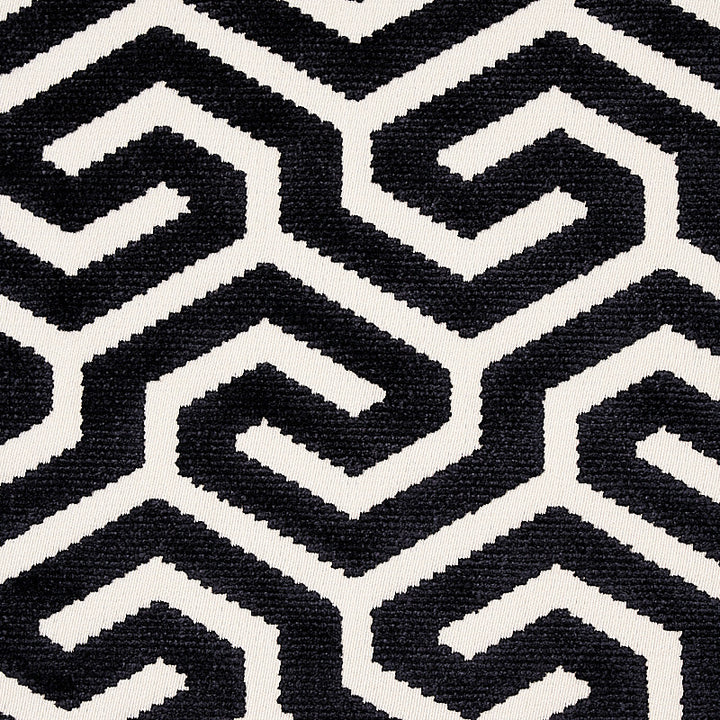 Ming Fret Velvet Black 73107 by Schumacher Designer Fabric CUT & PATTERNED VELVETS COTTON 54% VISCOSE 46% UNITED STATES OF AMERICA </p><p>Repeat: Horizontal: 3 1/4" (8CM) and Vertical: 3 7/8" (10CM) 50 - Swanky Fabrics -
