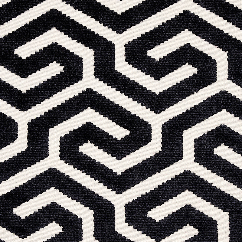 Ming Fret Velvet Black 73107 by Schumacher Fabric Schumacher Fabric Ming Fret Velvet Black 73107Fabric COTTON 54% UNITED STATES OF AMERICA </p><p>Repeat: H: HORZ. 3 1/4" (8CM), V: VERT. 3 7/8" (10CM) 50 - Fabric Carolina -