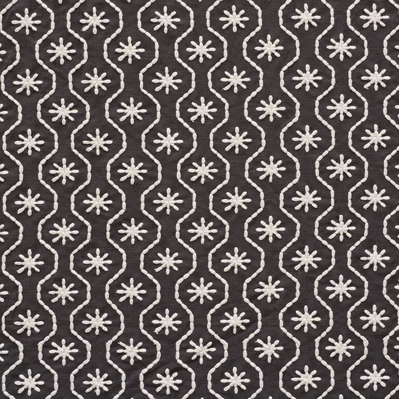 Gigi Embroidery Graphite 73493 by Schumacher Designer Fabric Happy-Together 44% Linen, 36% Cotton, 20% Polyester - Horizontal: 2 and Vertical: 1.75 51 - Swanky Fabrics -