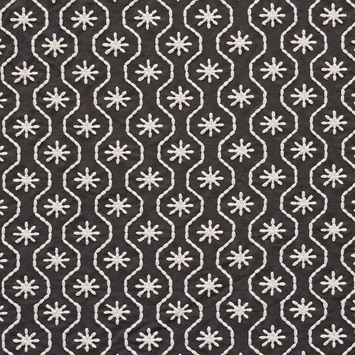 Gigi Embroidery Graphite 73493 by Schumacher Designer Fabric Happy-Together 44% Linen, 36% Cotton, 20% Polyester - Horizontal: 2 and Vertical: 1.75 51 - Swanky Fabrics -