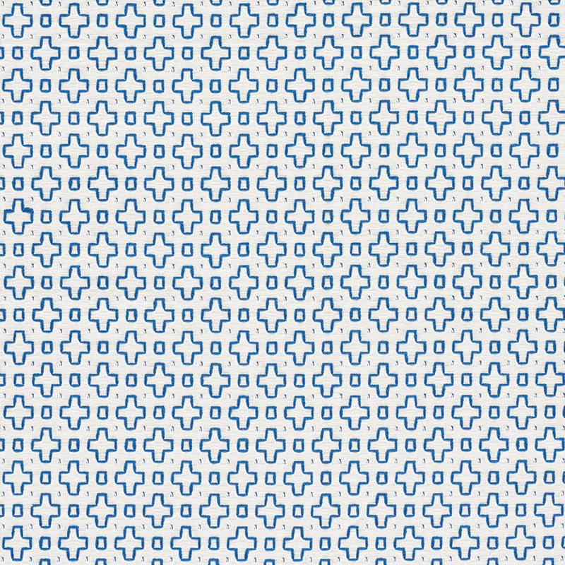 Scout Embroidery Blue 73560 by Schumacher Designer Fabric Happy-Together 100% Cotton - Horizontal: 1.25 and Vertical: 1.5 54.5 - Swanky Fabrics -