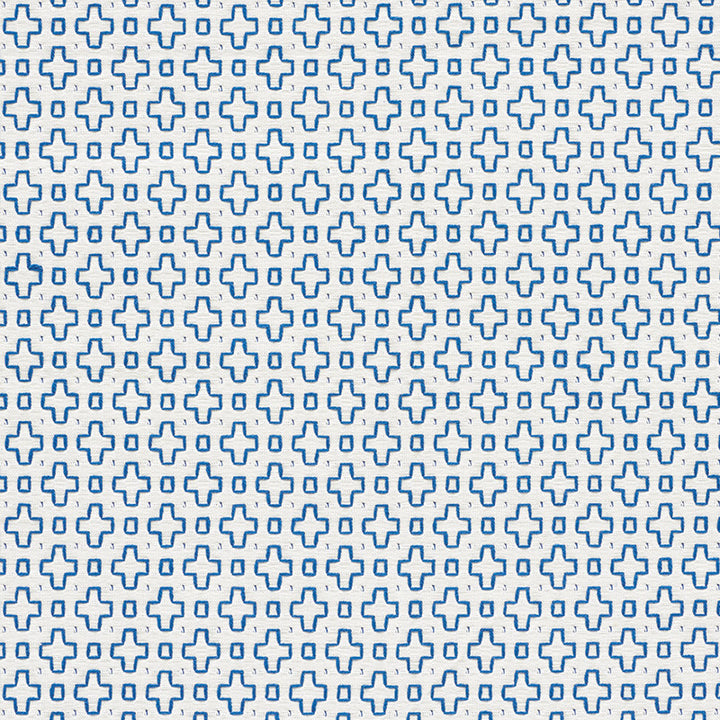 Scout Embroidery Blue 73560 by Schumacher Designer Fabric Happy-Together 100% Cotton - Horizontal: 1.25 and Vertical: 1.5 54.5 - Swanky Fabrics -