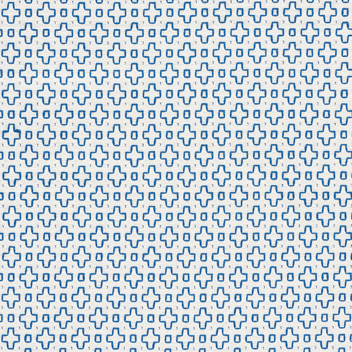 Scout Embroidery Blue 73560 by Schumacher Designer Fabric HAPPY TOGETHER COTTON 100% INDIA </p><p>Repeat: Horizontal: 1 1/4" (3CM) and Vertical: 1 1/2" (4CM) 54.5 - Swanky Fabrics -