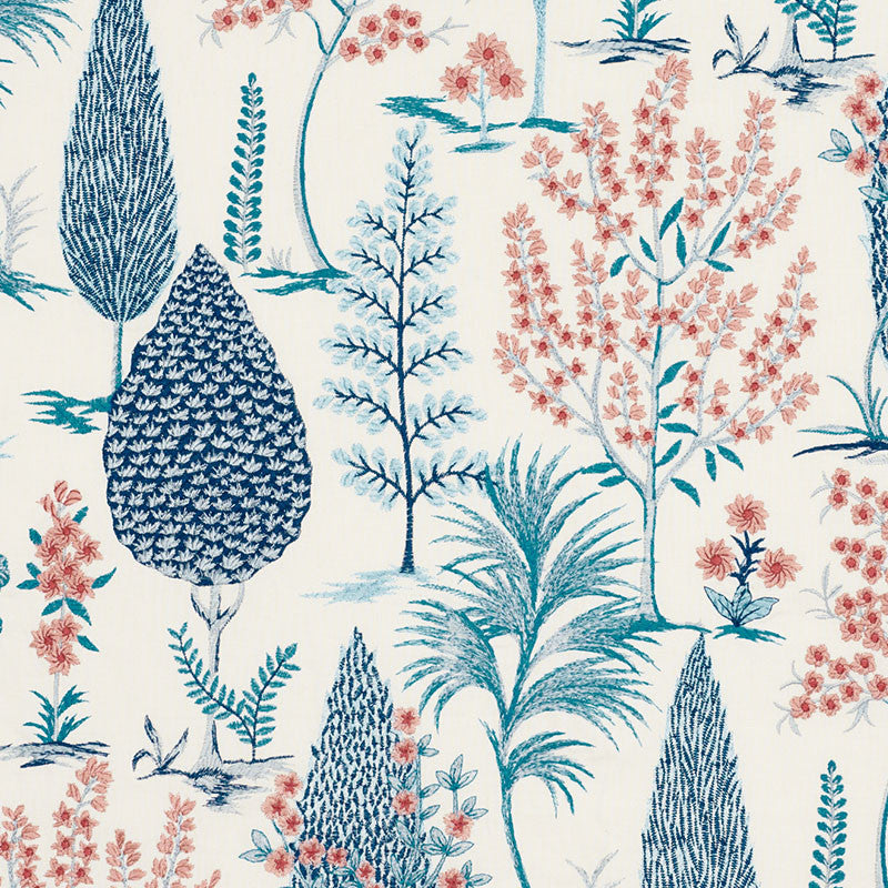 Pandora Embroidery Delft & Rose 74170 by Schumacher Designer Fabric PALAMPORE LINEN 34% VISCOSE 31% INDIA </p><p>Repeat: Horizontal: 25 1/4" (64CM) and Vertical: 29 1/2" (75CM) 51 - Swanky Fabrics -