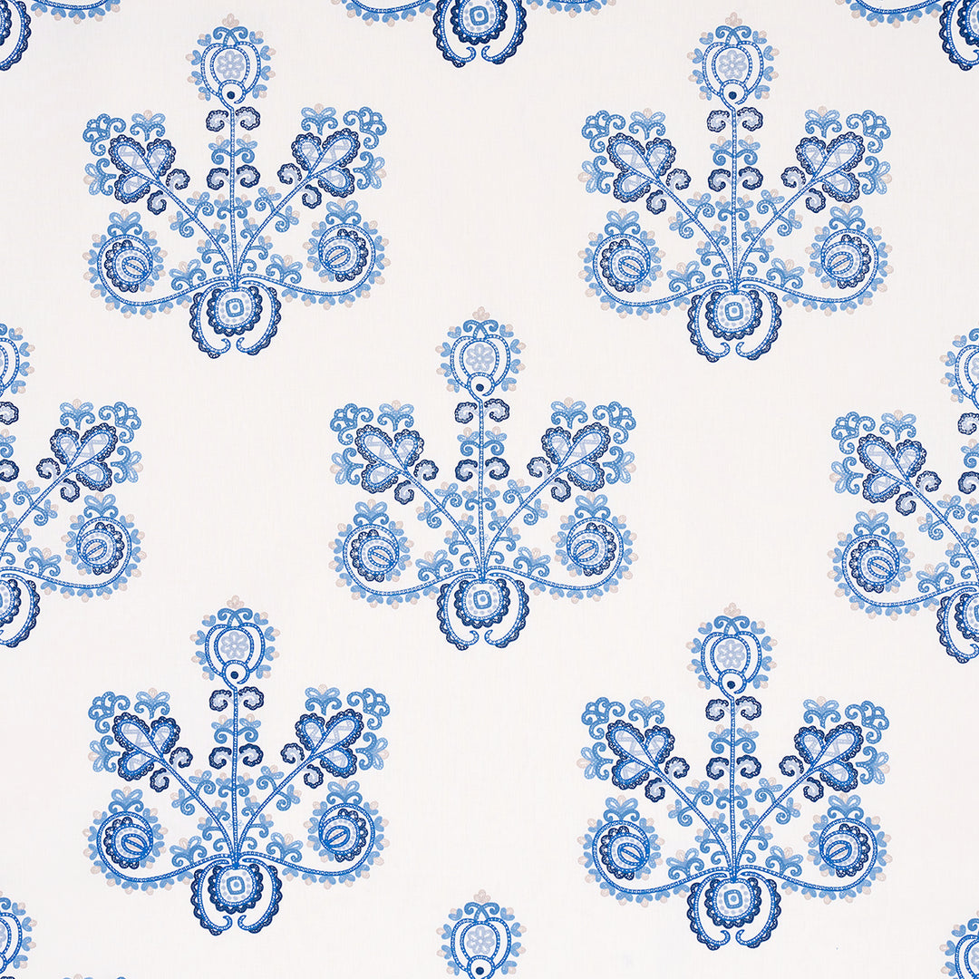 Estrella Embroidery Porcelain 74454 by Schumacher Designer Fabric