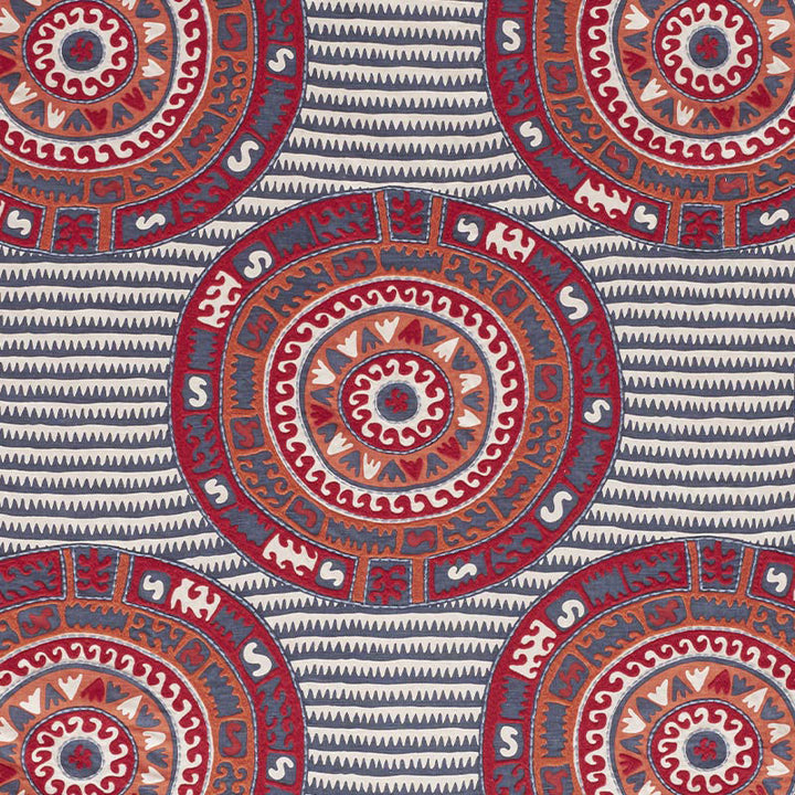 Corfu Navy Multi 74470 by Schumacher Designer Fabric PRIMITIVE BEAUTY POLYESTER 40% LINEN 35% INDIA </p><p>Repeat: Horizontal: 26" (66CM) and Vertical: 29 1/4" (74CM) 53 - Swanky Fabrics -