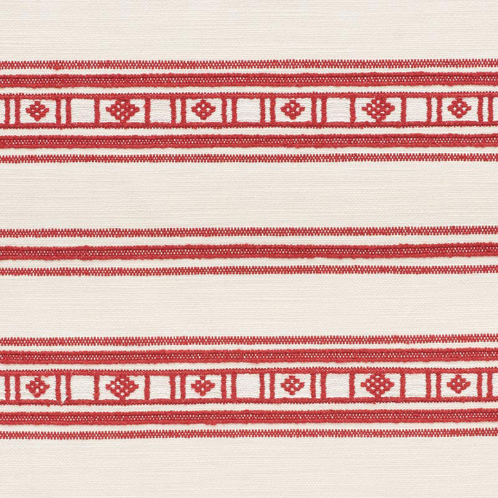 Buena Vista Red 74480 by Schumacher Designer Fabric Primitive-Beauty 60% Cotton, 16% Linen, 16% Acrylic, 7% Polyester - Horizontal: 9 and Vertical: 9.625 54.25 - Swanky Fabrics -
