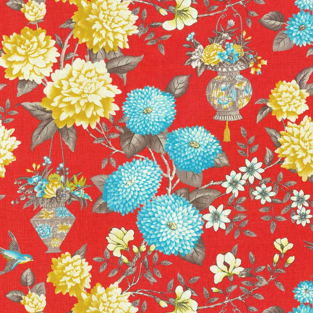 Lightfoot Garden Persimmon Srd 750363 by Williamsburg Designer Fabric CWF CLASSICS IV 100% Linen CHINA Wyzenbeek 21,000 Horizontal: 27.00" and Vertical: 25.25" 54" - Swanky Fabrics -