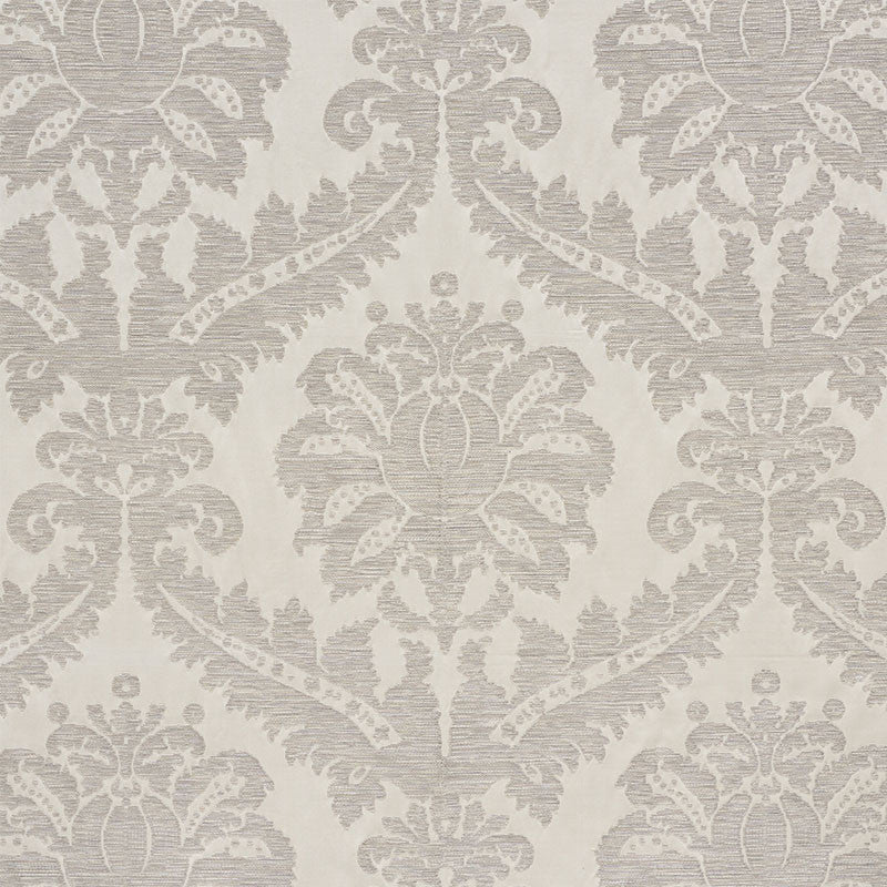 Crawford Damask Platinum 75150 by Schumacher Designer Fabric Relaxed-Glamour 60% Viscose, 40% Cotton - Horizontal: 27.5 and Vertical: 34.5 54.5 - Swanky Fabrics -