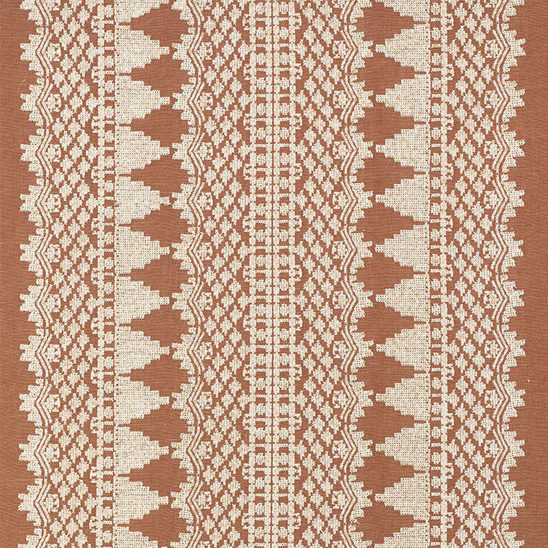 Wentworth Embroidery Rust 75470 by Schumacher Designer Fabric New-Traditional 50% Linen, 50% Cotton - Horizontal: 26 and Vertical: 2.25 55 - Swanky Fabrics -