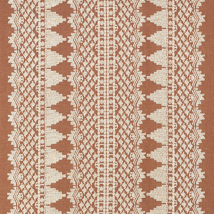Wentworth Embroidery Rust 75470 by Schumacher Designer Fabric NEW TRADITIONAL See Sample INDIA - </p><p>Repeat: Horizontal: 26" (66CM) and Vertical: 2 1/4" (6CM) 55" (140CM) - Swanky Fabrics -