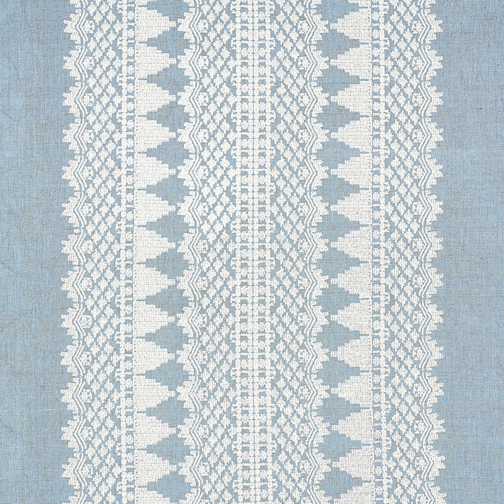 Wentworth Embroidery Chambray 75475 by Schumacher Designer Fabric RHAPSODY IN BLUE LINEN 50% COTTON 50% INDIA </p><p>Repeat: Horizontal: 26 1/2" (67CM) and Vertical: 2 1/4" (6CM) 53 - Swanky Fabrics -