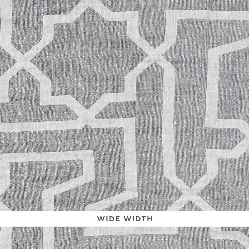 Arabesque Maze Sheer Grey 75870 by Schumacher Designer Fabric PATTERNED SHEERS & CASEMENTS LINEN 100% SPAIN </p><p>Repeat: Horizontal: 14 7/8" (38CM) and Vertical: 17 3/4" (45CM) 116.5 - Swanky Fabrics -