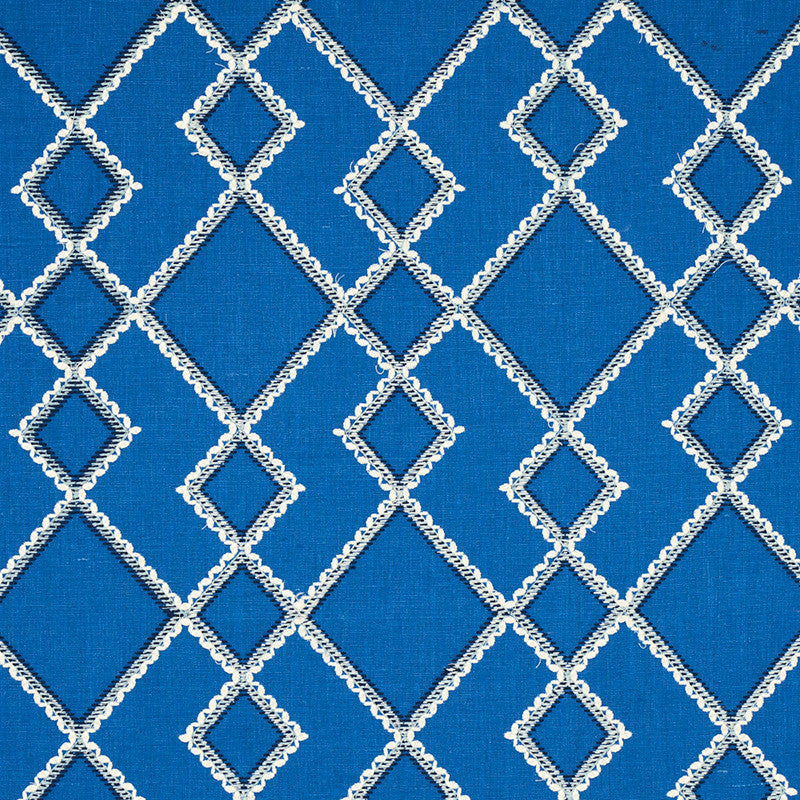 Branson Embroidery Blue 75891 by Schumacher Designer Fabric HAPPY TOGETHER II LINEN 62% POLYESTER 38% INDIA </p><p>Repeat: Horizontal: 8 1/8" (21CM) and Vertical: 15" (38CM) 55 - Swanky Fabrics -
