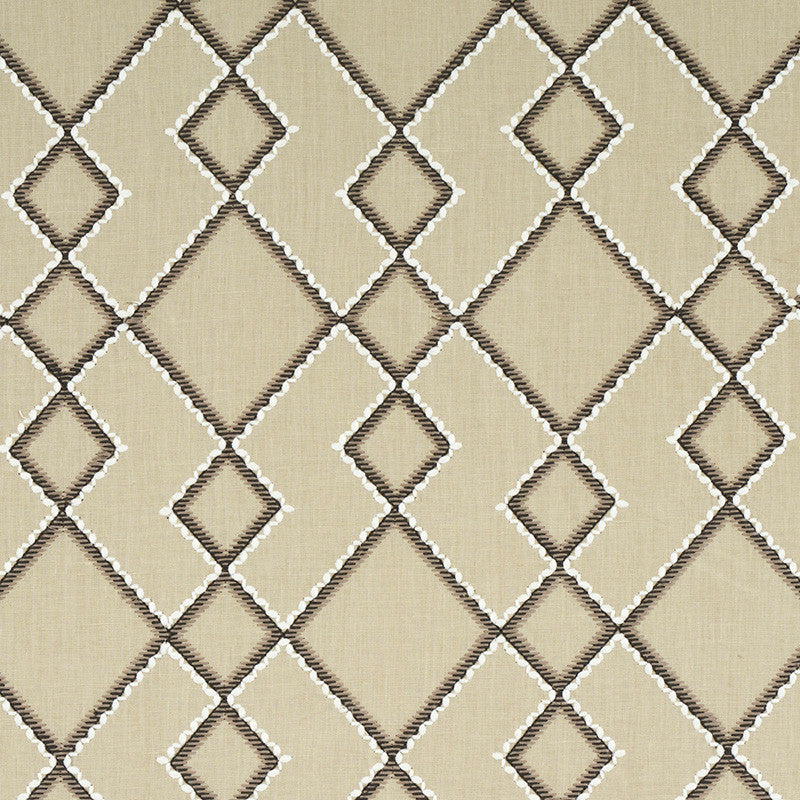 Branson Embroidery Taupe 75892 by Schumacher Designer Fabric HAPPY TOGETHER II LINEN 62% POLYESTER 38% INDIA </p><p>Repeat: Horizontal: 8 1/8" (21CM) and Vertical: 15" (38CM) 55 - Swanky Fabrics -
