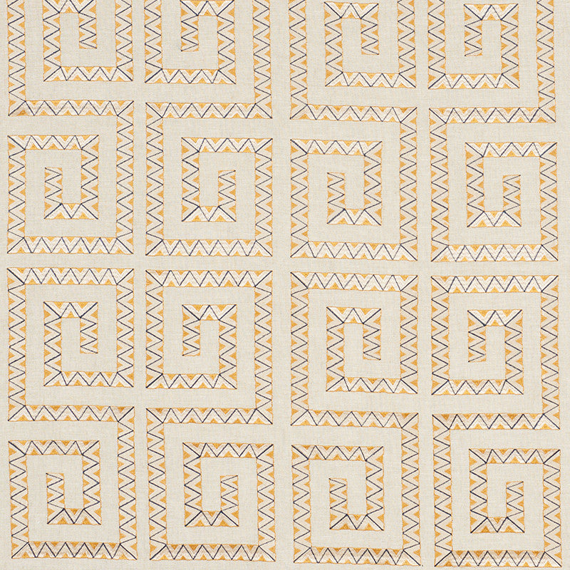 Prado Embroidery Saffron 76071 by Schumacher Designer Fabric CLUB CAVALIER See Sample INDIA - </p><p>Repeat: Horizontal: 12" (30CM) and Vertical: 14 1/2" (37CM) 52" (132CM) - Swanky Fabrics -
