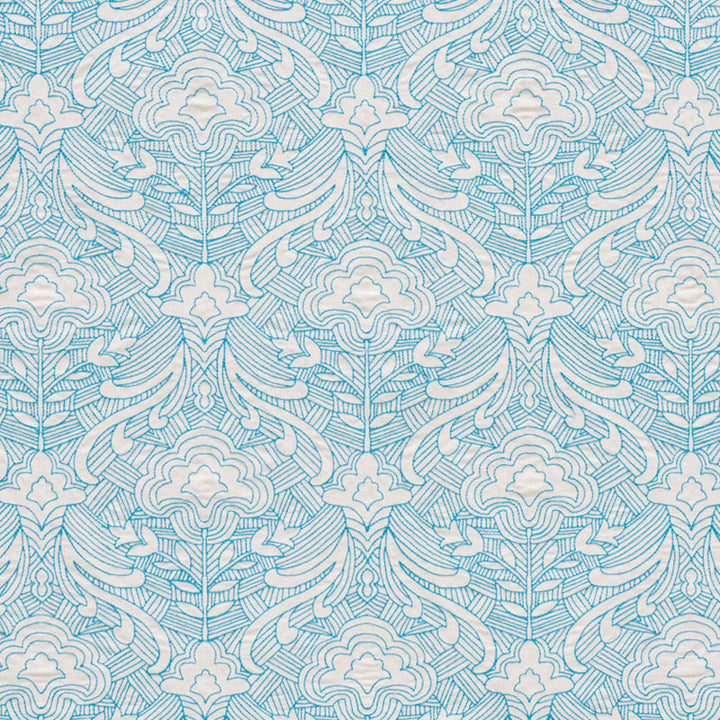 Hendrix Embroidery Blue 76160 by Schumacher Designer Fabric Free-Spirit 39% Linen, 35% Polyester, 26% Cotton - Horizontal: 12.875 and Vertical: 14.5 51 - Swanky Fabrics -