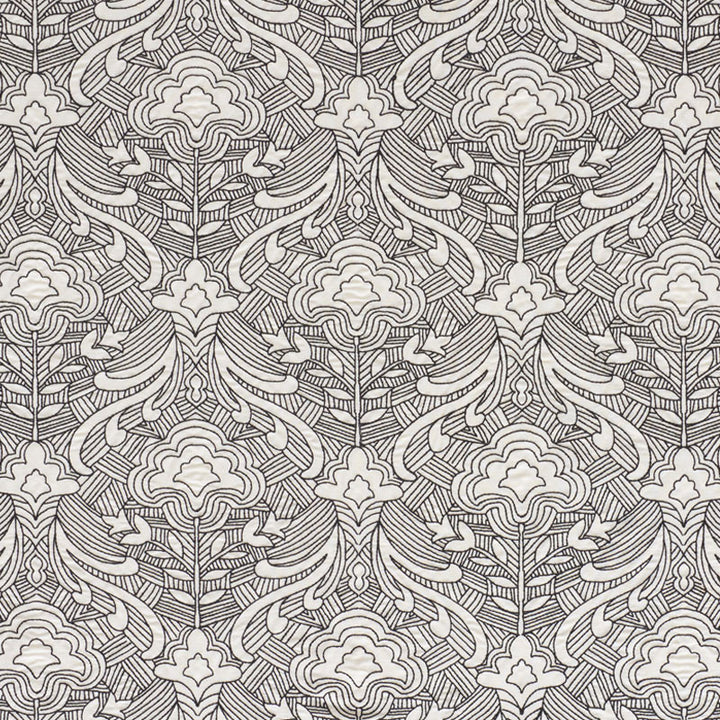 Hendrix Embroidery Black 76162 by Schumacher Designer Fabric Free-Spirit 39% Linen, 35% Polyester, 26% Cotton - Horizontal: 12.875 and Vertical: 14.5 51 - Swanky Fabrics -