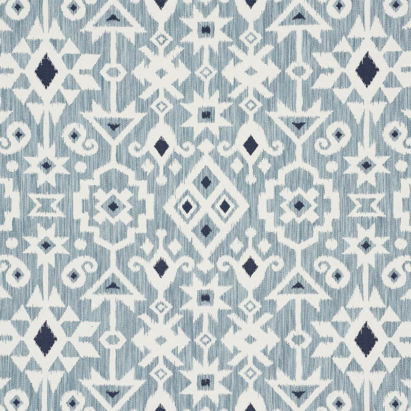 Crusoe Ikat Sky 76521 by Schumacher Designer Fabric WORLD VIEW COTTON 65% VISCOSE 35% ITALY MARTINDALE 14,000 </p><p>Repeat: Horizontal: 28" (71CM) and Vertical: 23 1/2" (60CM) 55.875 - Swanky Fabrics -