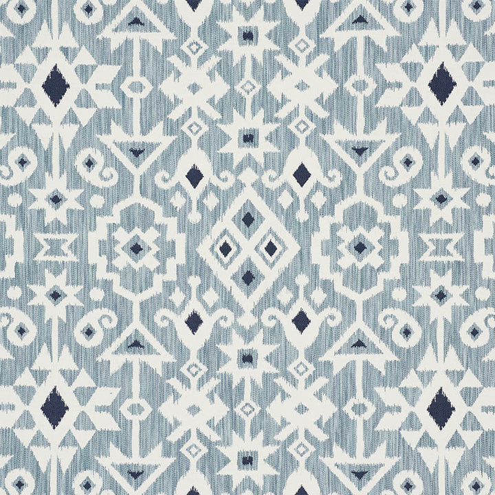 Crusoe Ikat Sky 76521 by Schumacher Designer Fabric WORLD VIEW COTTON 65% VISCOSE 35% ITALY MARTINDALE 14,000 </p><p>Repeat: Horizontal: 28" (71CM) and Vertical: 23 1/2" (60CM) 55.875 - Swanky Fabrics -