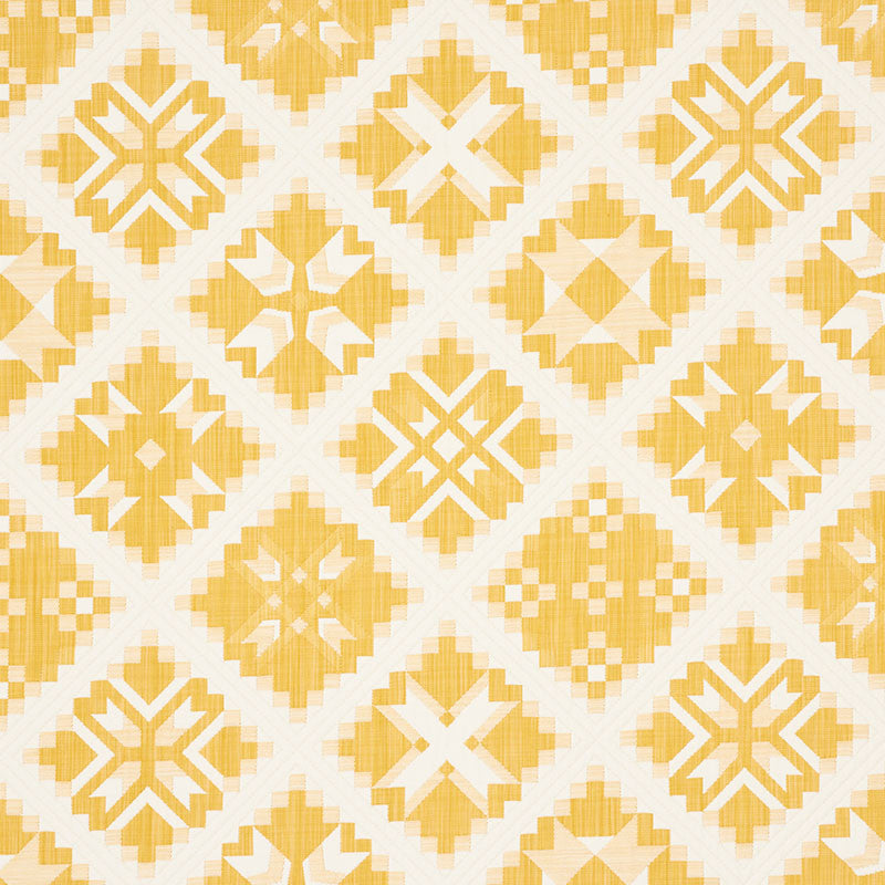 Tristan Patchwork Yellow 76762 by Schumacher Designer Fabric FOLK ART COTTON 85% ACRYLIC 15% ITALY </p><p>Repeat: Horizontal: 13 1/2" (34CM) and Vertical: 13 1/2" (34CM) 53.25 - Swanky Fabrics -