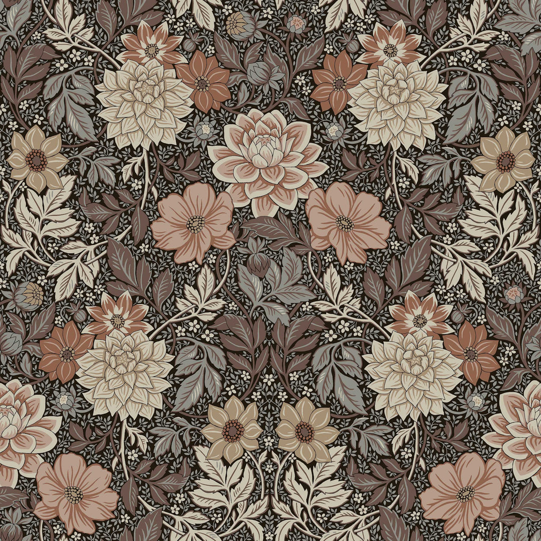 Dahlia Garden Brown 7689 by Schumacher Designer Wallcovering
