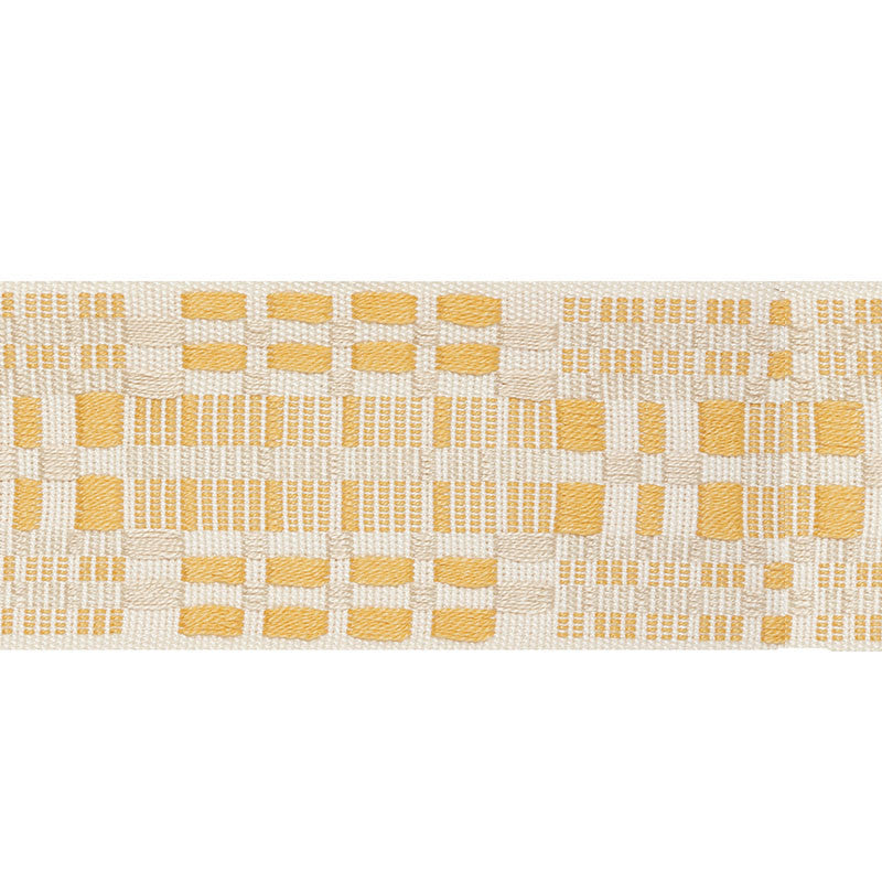 Brimfield Tape Yellow 76953 by Schumacher Designer Trim FOLK ART See Sample GERMANY - </p><p>Repeat: Horizontal: 7 1/4" (18CM) and Vertical: 1 3/4 (4CM) 2 1/2" (6CM) - Swanky Fabrics -