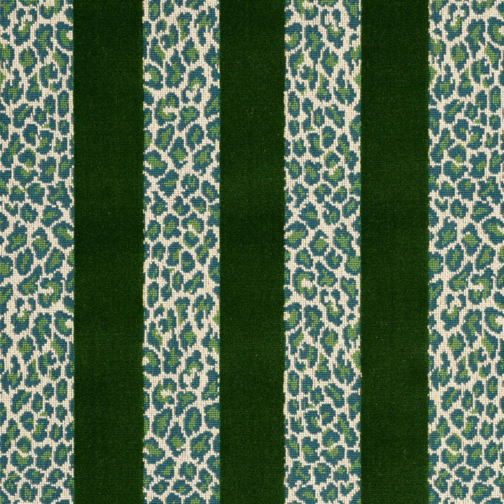 Guepard Stripe Velvet Emerald 77141 by Schumacher Designer Fabric TIMOTHY CORRIGAN See Sample BELGIUM MEDIUM DURABILITY </p><p>Repeat: Horizontal: 13 1/2" and Vertical: 8 7/8" 54" (137CM) - Swanky Fabrics -