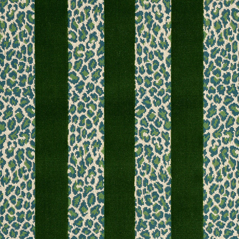 Guepard Stripe Velvet Emerald 77141 by Schumacher Designer Fabric TIMOTHY CORRIGAN COTTON 90% POLYESTER 10% BELGIUM </p><p>Repeat: Horizontal: 13 1/2" and Vertical: 8 7/8" 54 - Swanky Fabrics -