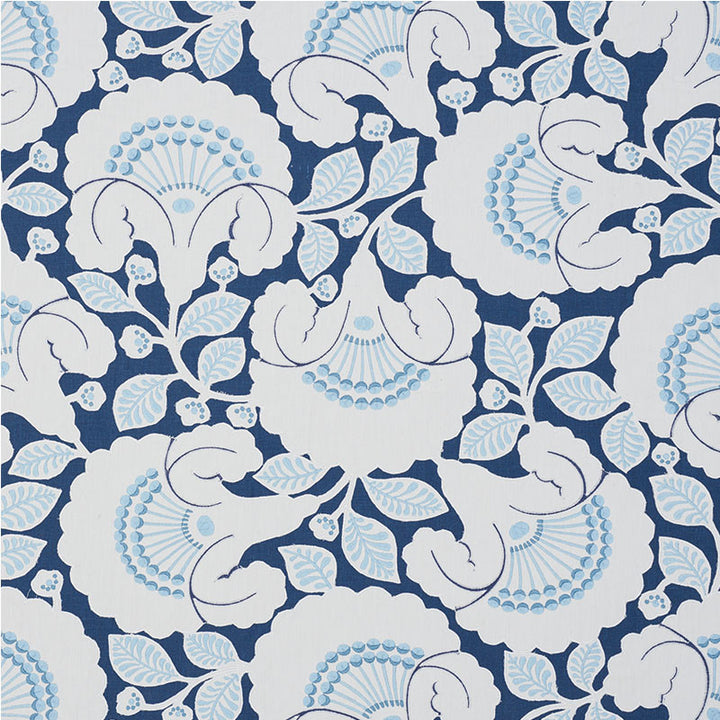 Jackie Applique Embroidery Blue 77301 by Schumacher Designer Fabric WALLFLOWERS See Sample INDIA - </p><p>Repeat: Horizontal: 25 3/8" (64CM) and Vertical: 23 1/2" (60CM) 50 3/4" (129CM) - Swanky Fabrics -