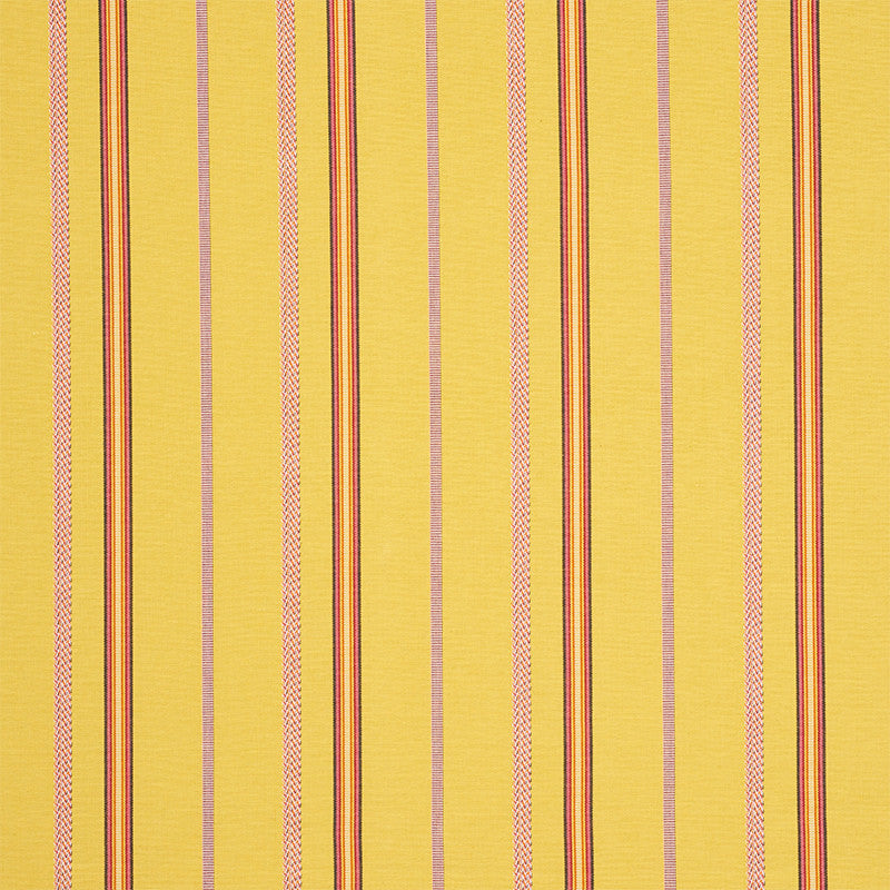 Kayenta Stripe Yellow 77452 by Schumacher Designer Fabric TRUE WEST COTTON 100% INDIA MARTINDALE 35,500 </p><p>Repeat: Horizontal: 6 3/4" (17CM) and Vertical: 56 - Swanky Fabrics -