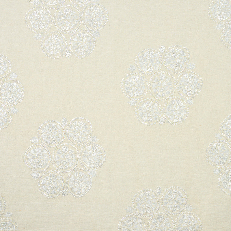 Isla Hand Embroidery Ivory 77491 by Schumacher Designer Fabric NEW TRADITIONAL II See Sample INDIA - </p><p>Repeat: Horizontal: 26 1/4" (67CM) and Vertical: 21" (53CM) 57" (145CM) - Swanky Fabrics -