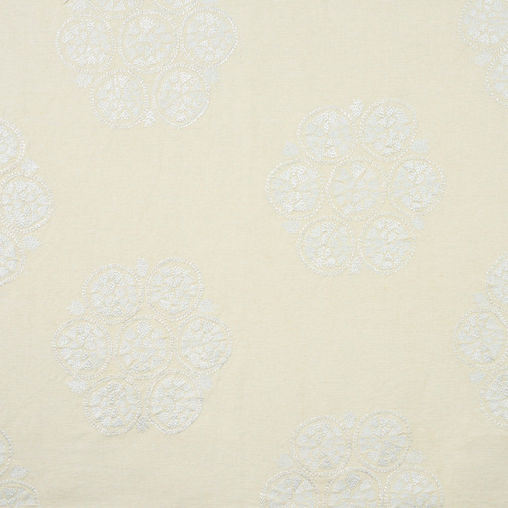 Isla Hand Embroidery Ivory 77491 by Schumacher Designer Fabric NEW TRADITIONAL II See Sample INDIA - </p><p>Repeat: Horizontal: 26 1/4" (67CM) and Vertical: 21" (53CM) 57" (145CM) - Swanky Fabrics -
