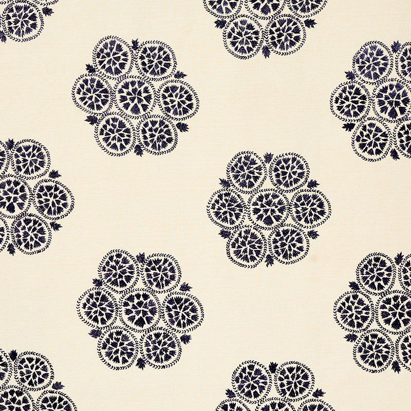 Isla Hand Embroidery Slate 77492 by Schumacher Designer Fabric NEW TRADITIONAL II See Sample INDIA - </p><p>Repeat: Horizontal: 26 1/4" (67CM) and Vertical: 21" (53CM) 57" (145CM) - Swanky Fabrics -